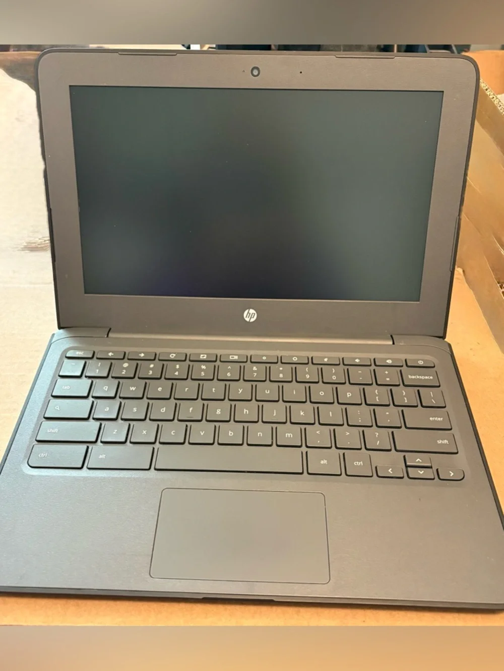 HP Chromebook 11a G6 EE (WiFi) Laptop in Matte Black with Chrome Accent.